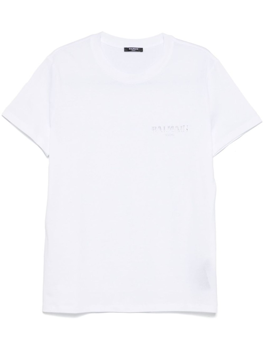 Balmain White Crewneck T-shirt With Logo Lettering On The Front In Cotton Man In White