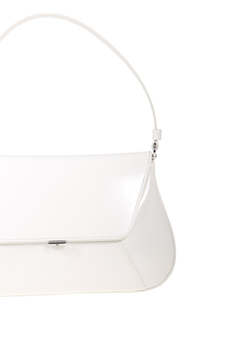 Amina Muaddi Women Black Leather Ami Shoulder Bag In White