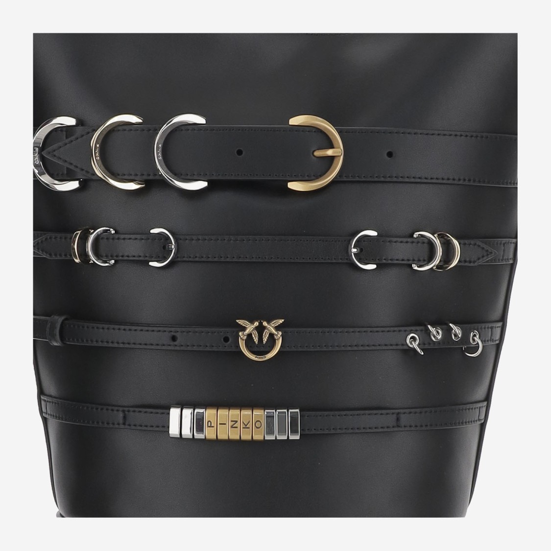 Pinko Leather Shoulder Bag With Straps In Black