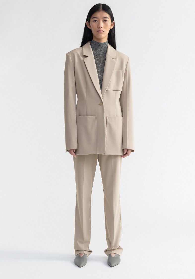 Shop Aeron Mila - Waisted Blazer With Oversized Pockets In Neutrals