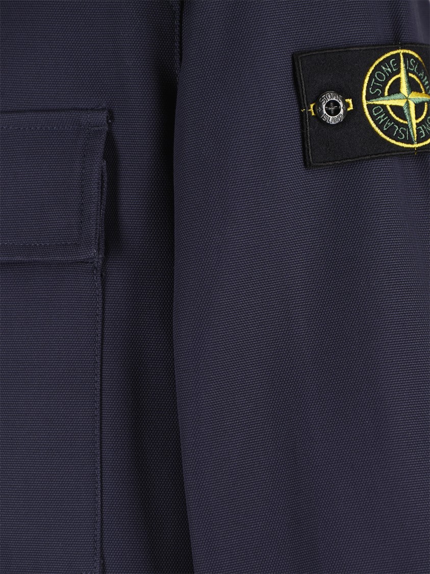 Stone Island Zip Front Shirt With Textured Finish In Blue