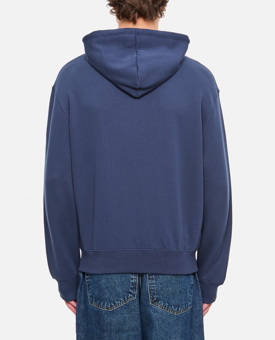 Shop Maison Kitsuné Zippered Hoodie With Embroidered Logofront Pocket In Blue