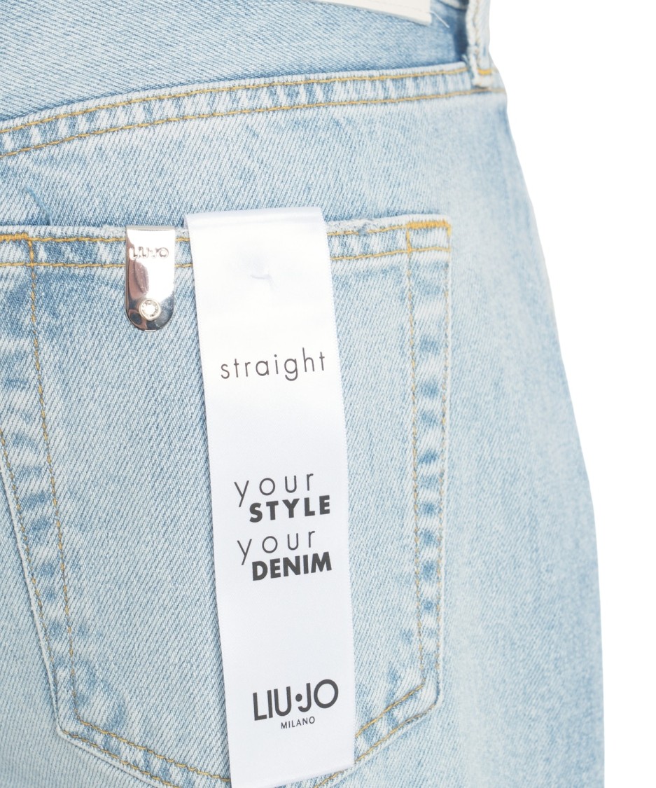 Shop Liu •jo Liu Jo High-waisted Straight Leg Jeans With Rhinestone Details In Blue