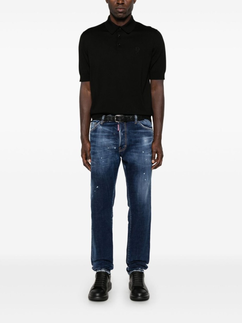 Dsquared2 Slim Fit Distressed Blue Denim Jeans With Paint Splatters In Blue