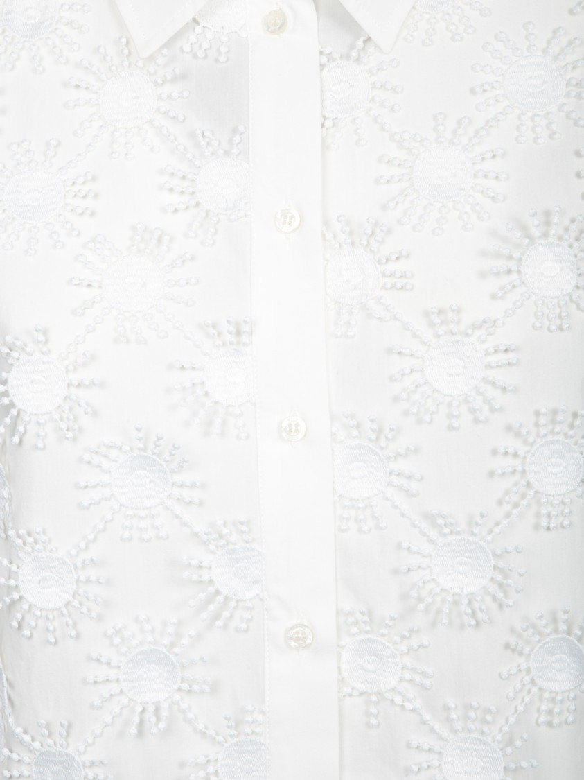 Msgm Cropped White Shirt With Floral Embroidery In White