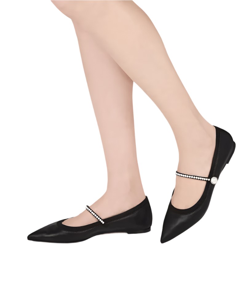 Aquazzura Romy Leather Pearly Mary Jane Ballerina Flats