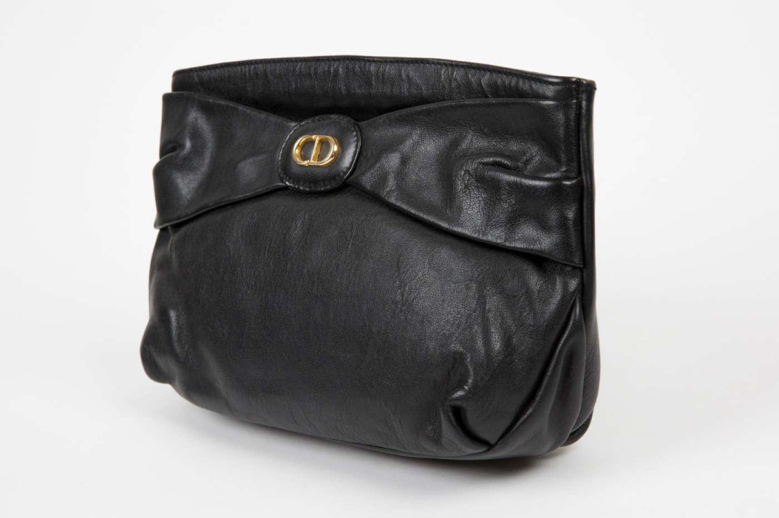DIOR CHRISTIAN DIOR BLACK LEATHER CLUTCH BAG