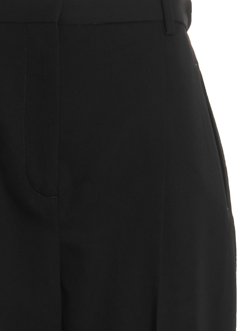 Tory Burch High Waist Wool Twill Trousers With Pleats In Black