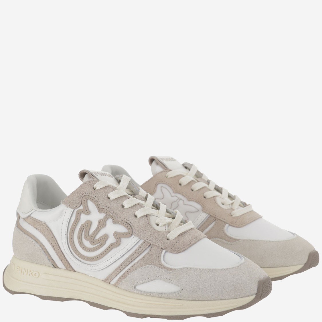 Shop Pinko Technical Fabric And Leather Sneakers With Logo In Grey