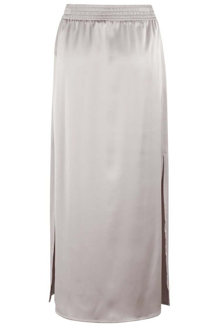Herno Satin Finish Skirt With Drawstring Waist And Side Slits In Neutrals