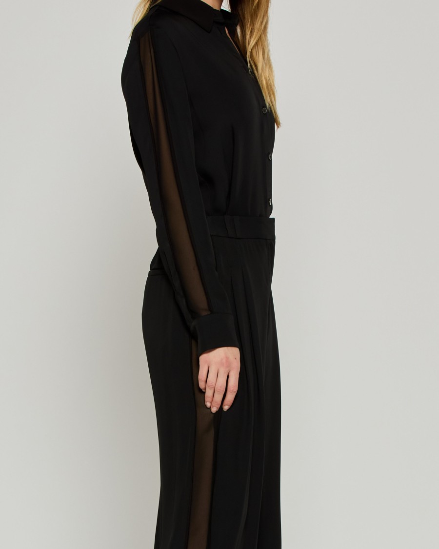 Shop Serena Bute Classic Shirt With Georgette Trim - Black