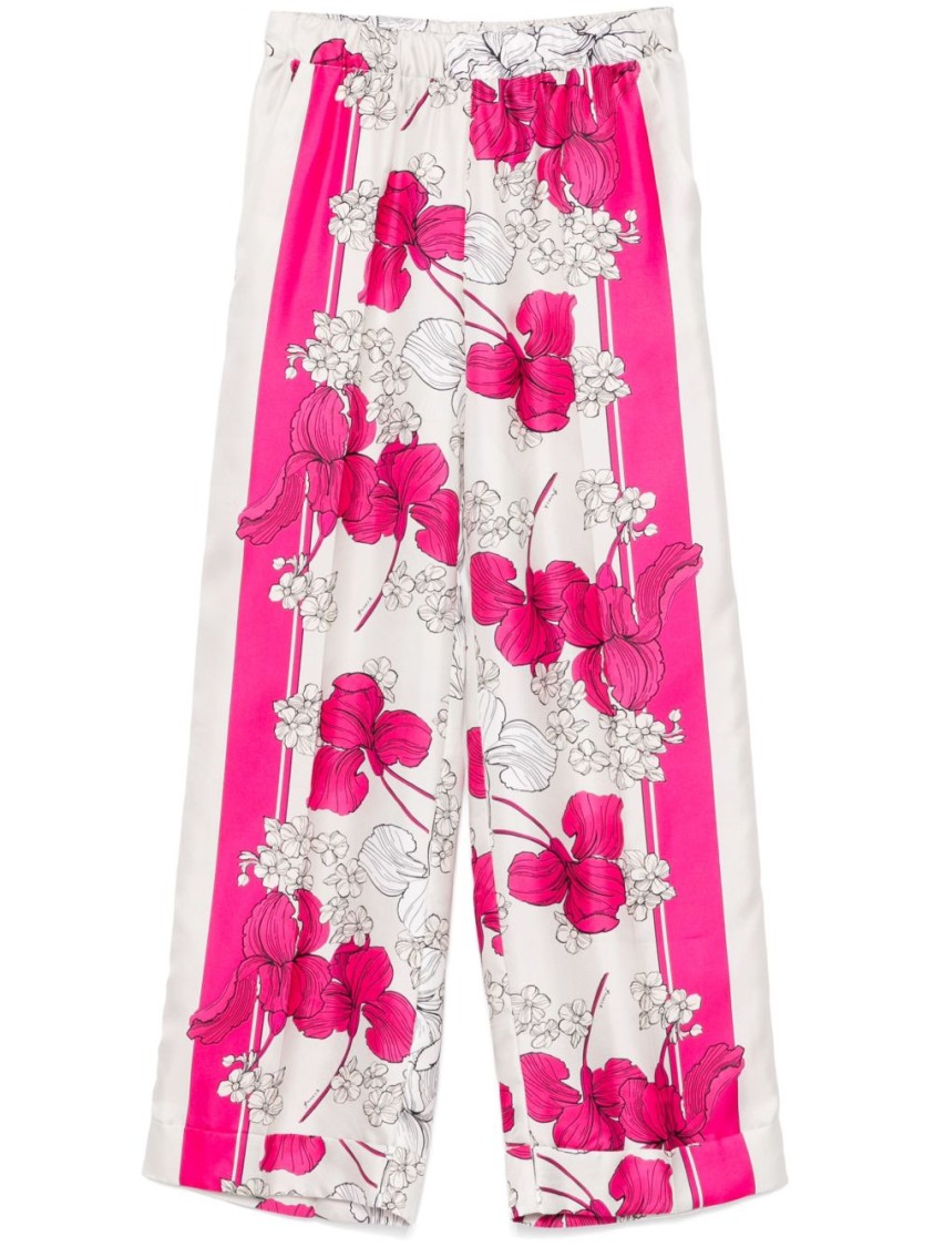 P.a.r.o.s.h Elastic Waistband Floral Print Trousers In Pink