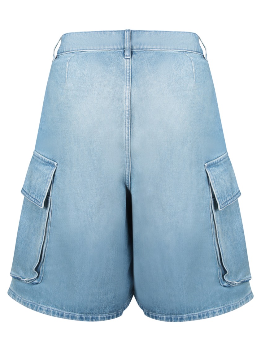 Jw Anderson Light Blue Bermuda Shorts With Cargo Pockets And Logo Patch On The Back In Denim Man In Blue
