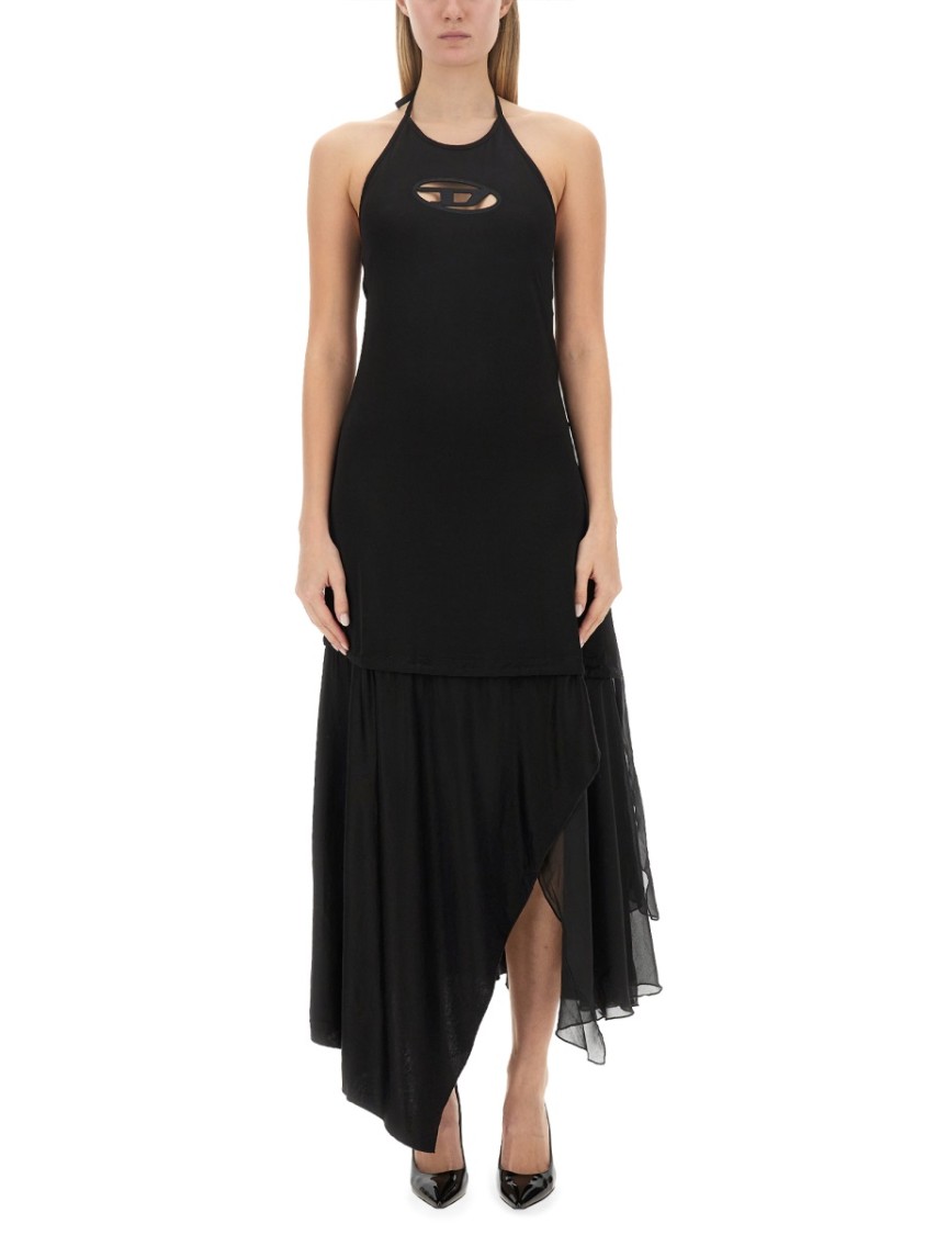 Diesel Halter Neck Cut-out Dress With Asymmetrical Hem