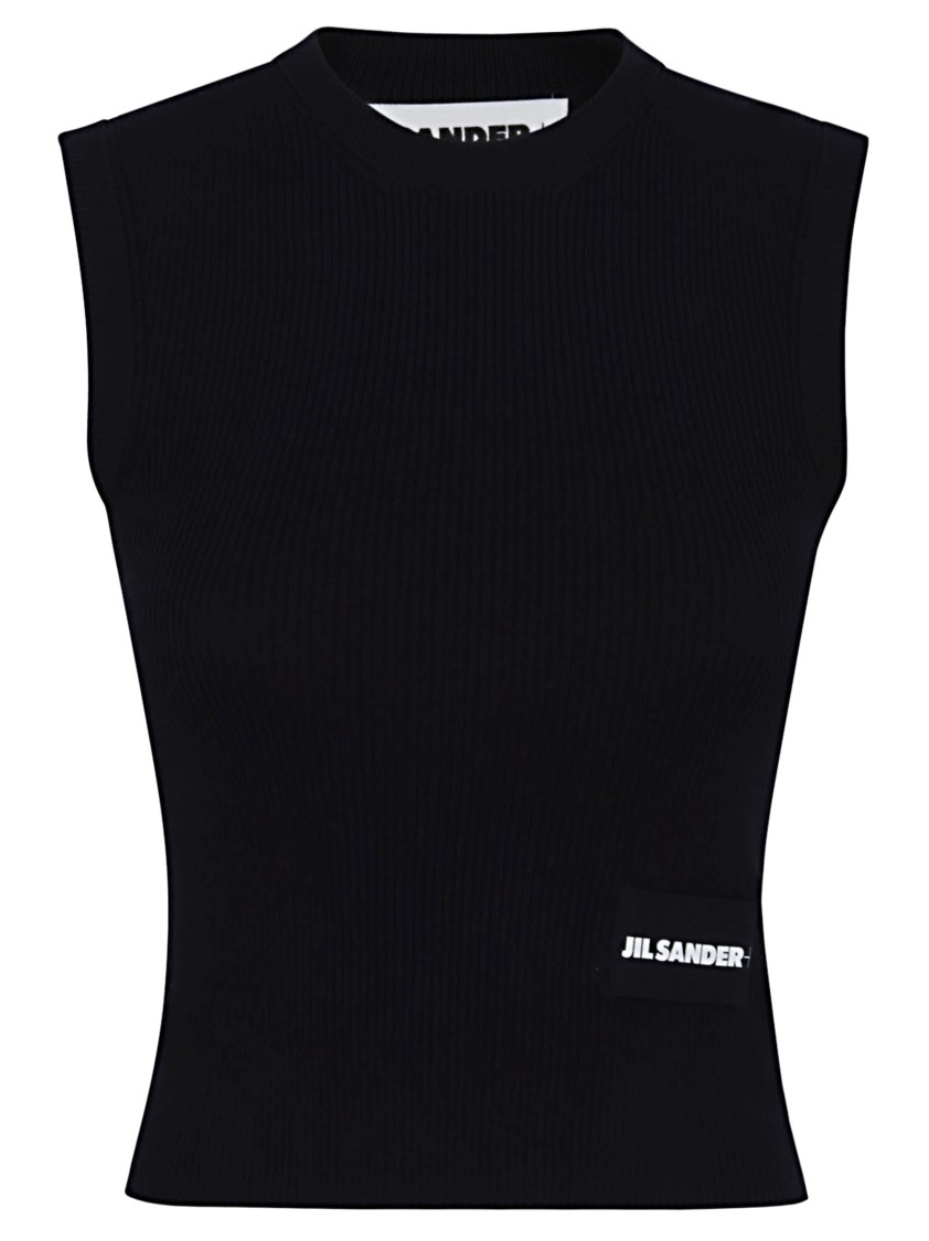 Shop Jil Sander Ribbed Cotton Sleeveless Top In Black