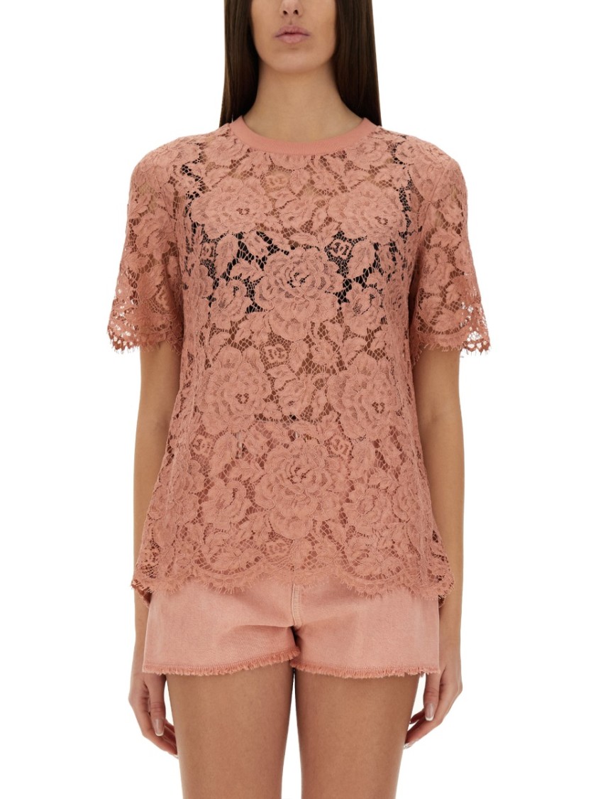 Dolce & Gabbana Dolce&gabbana Pink Lace T Shirt In Pink