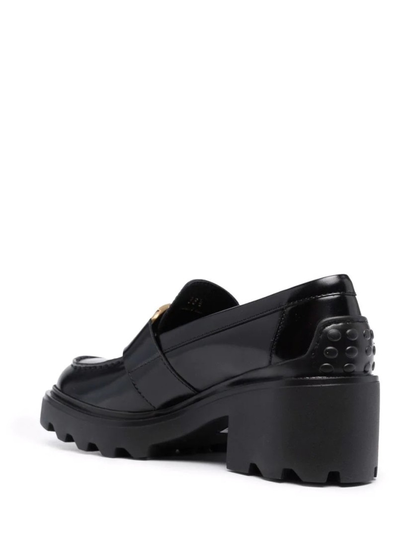 Tod's Black Mid Heel Loafers In Black