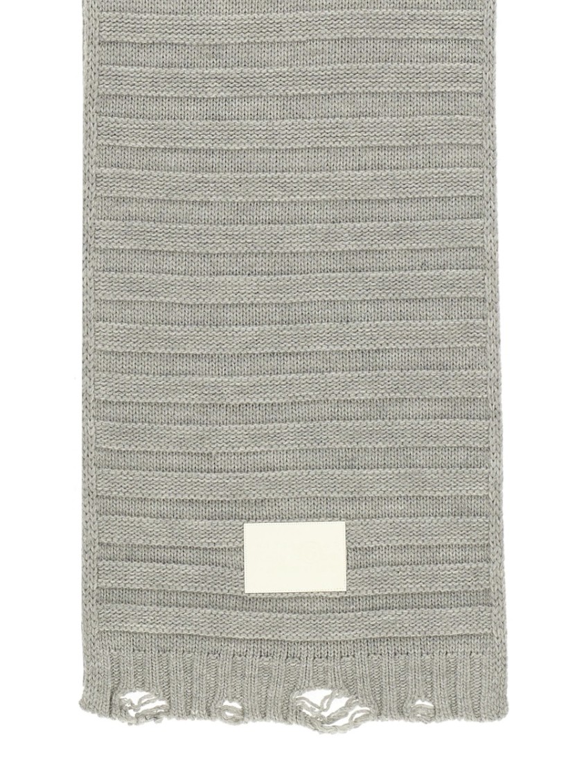 Mm6 Maison Margiela Mm6 By Maison Margiela Textured Knit Wool Scarf With Frayed Edges In Gray