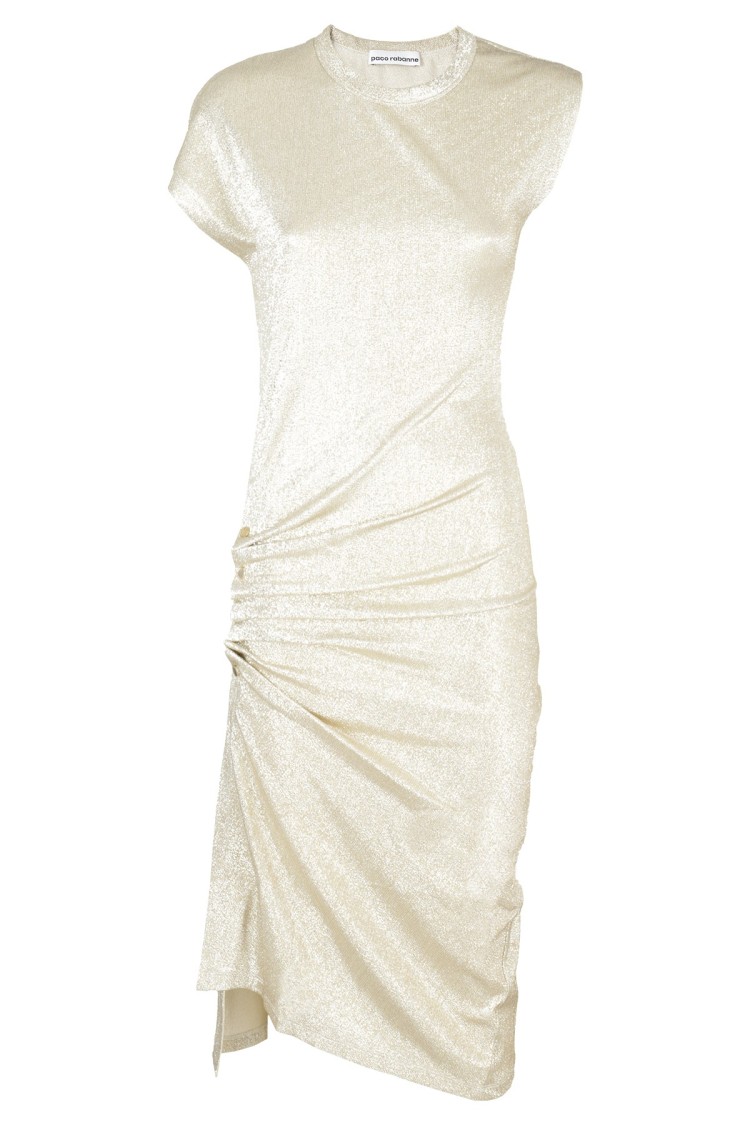 Rabanne Short-sleeved Draped Robe In Neutrals