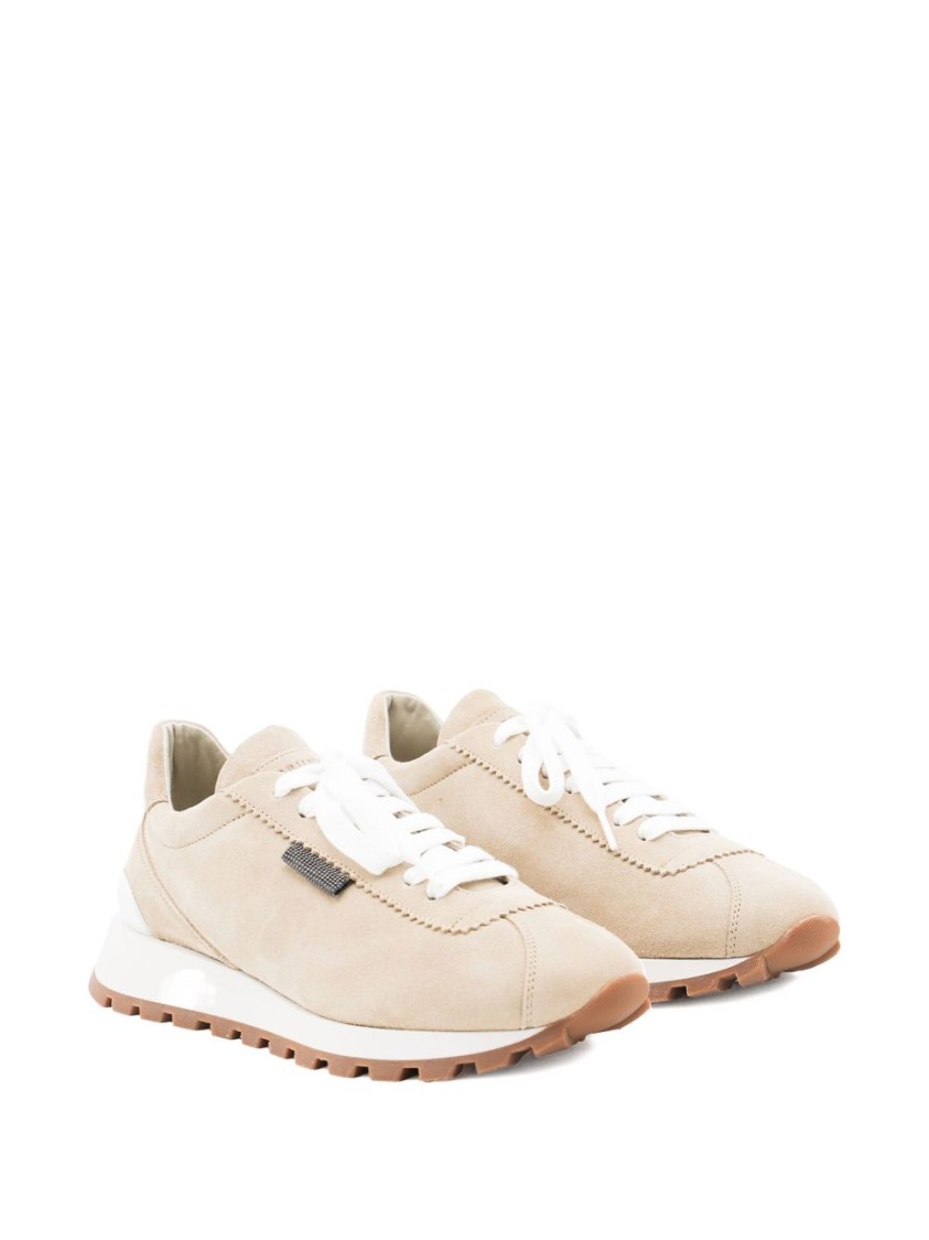 Brunello Cucinelli Suede Flat Shoes In Neutral