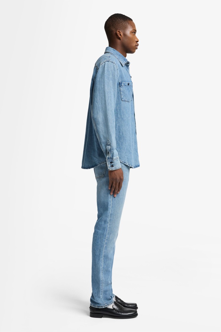 7 For All Mankind Light Blue Cotton Shirt With Classic Collar In Blue