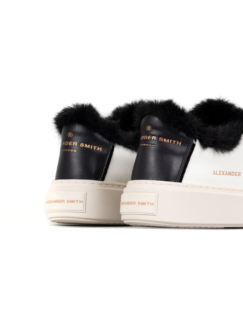 Alexander Smith Casual Trainers With Distinctive Black Fur Trim In White