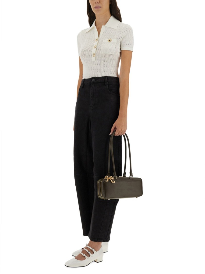 Self-portrait Perforated Knit Top In White