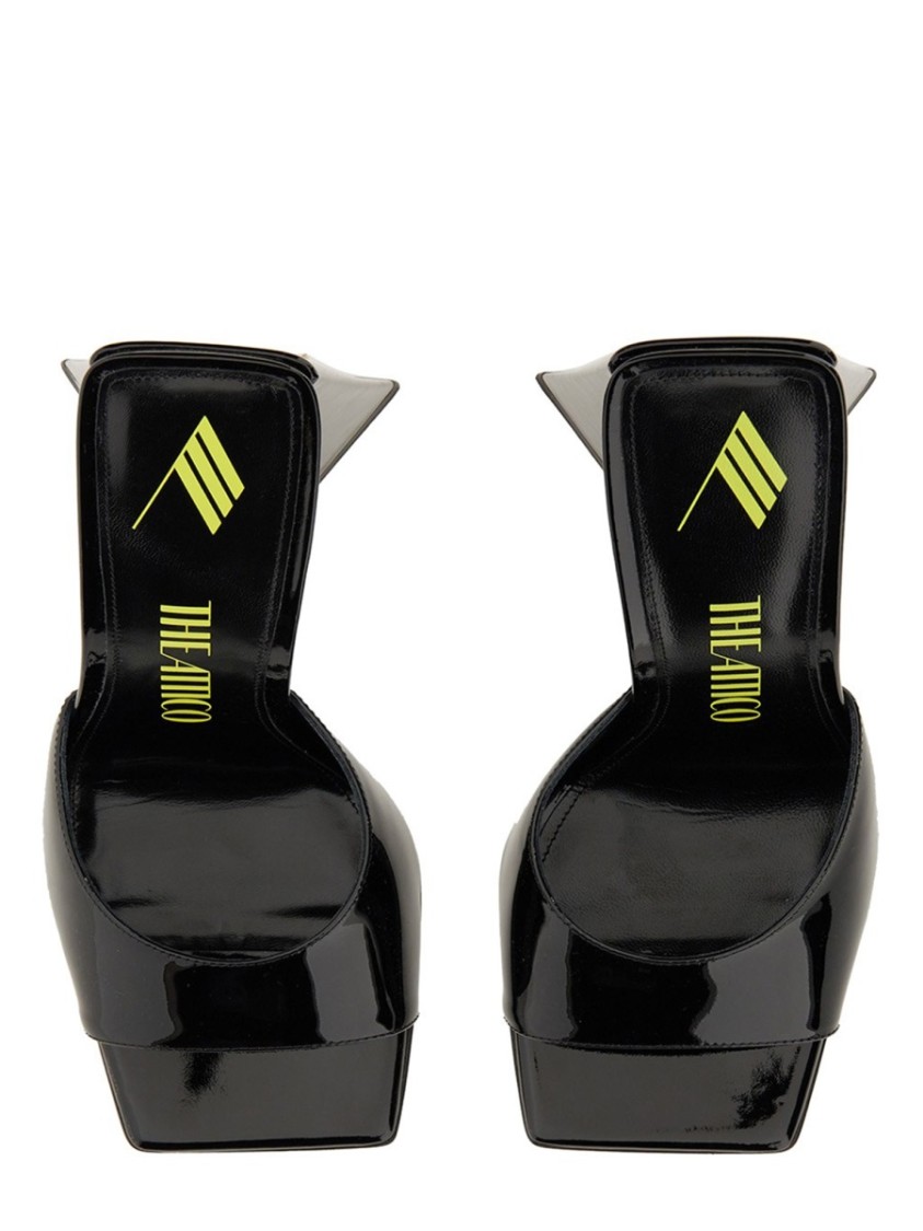 Attico Mini Devon 85 Patent Leather Sandals In Black