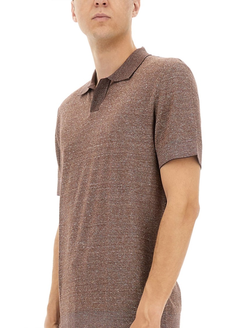Shop Boss Camel Textured Knit Polo Shirt