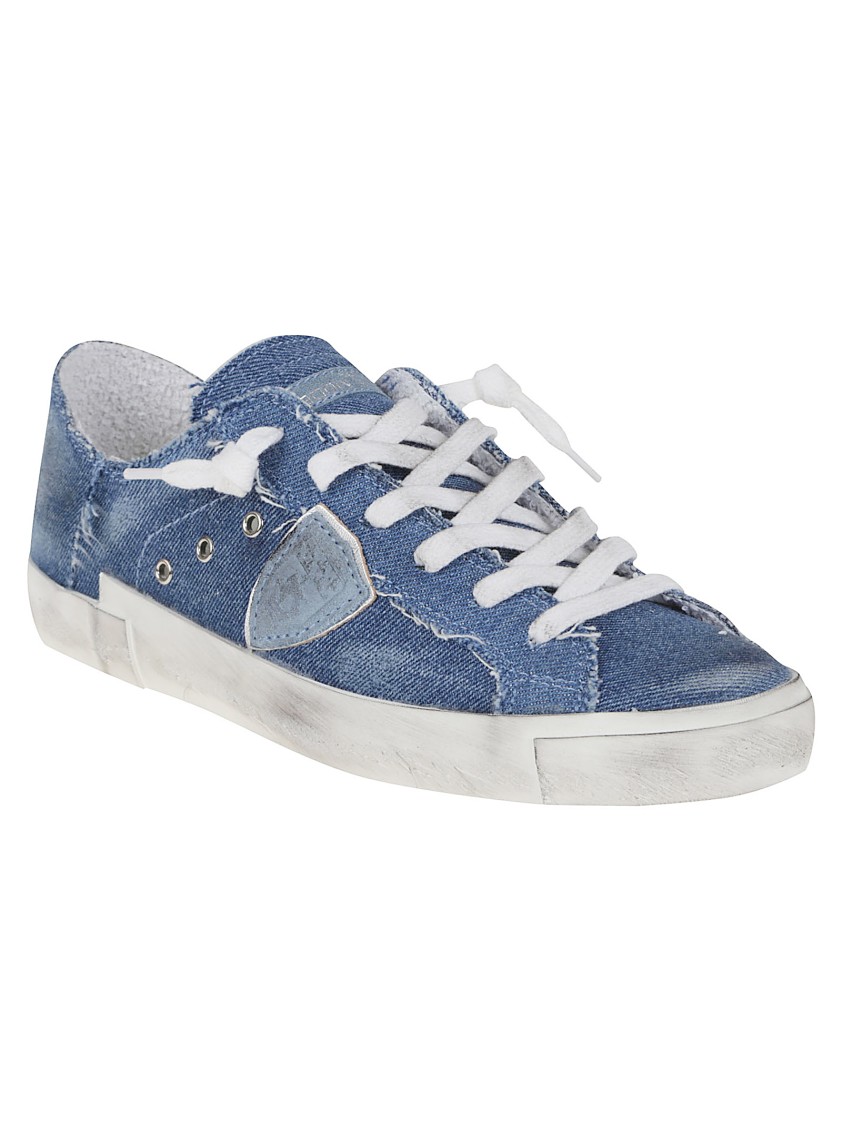 Philippe Model Denim-texture Low-top Sneakers With Distressed Finish
