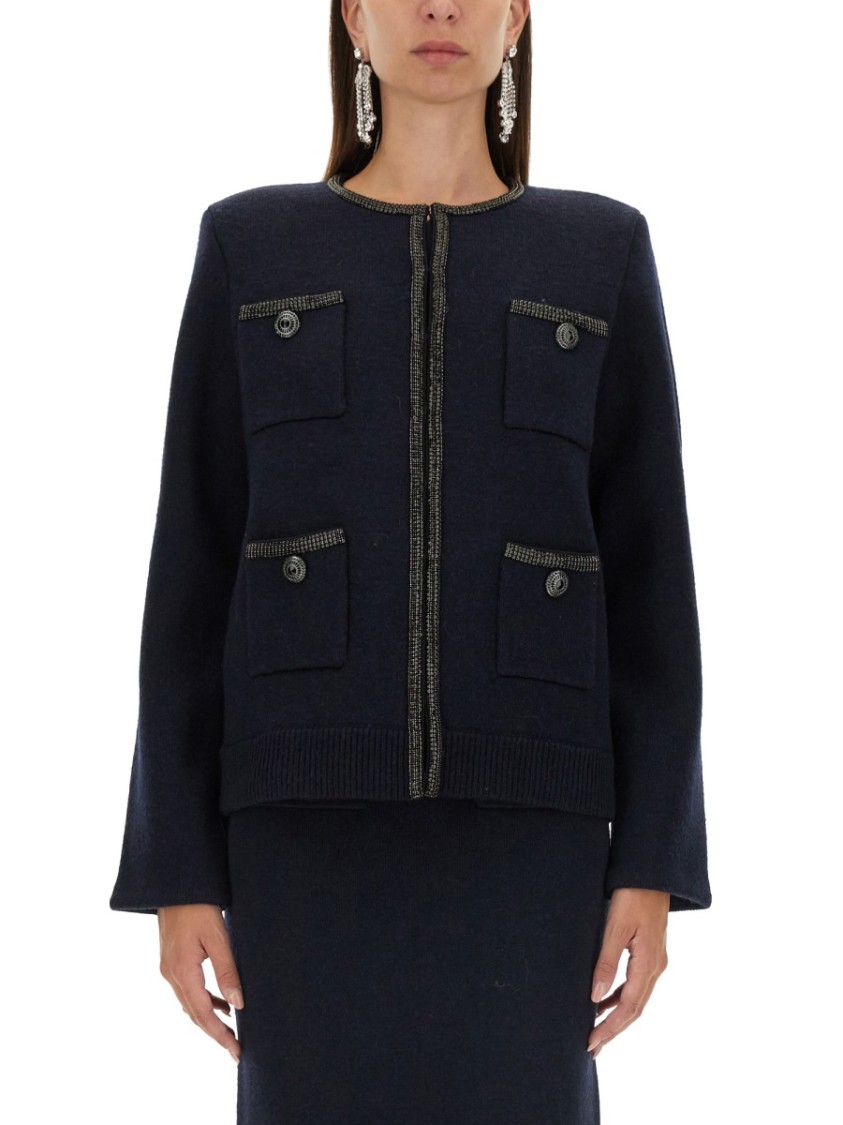 SELF-PORTRAIT SELF-PORTRAIT OVERSIZED BLACK KNITTED CARDIGAN WITH FLARED SLEEVES