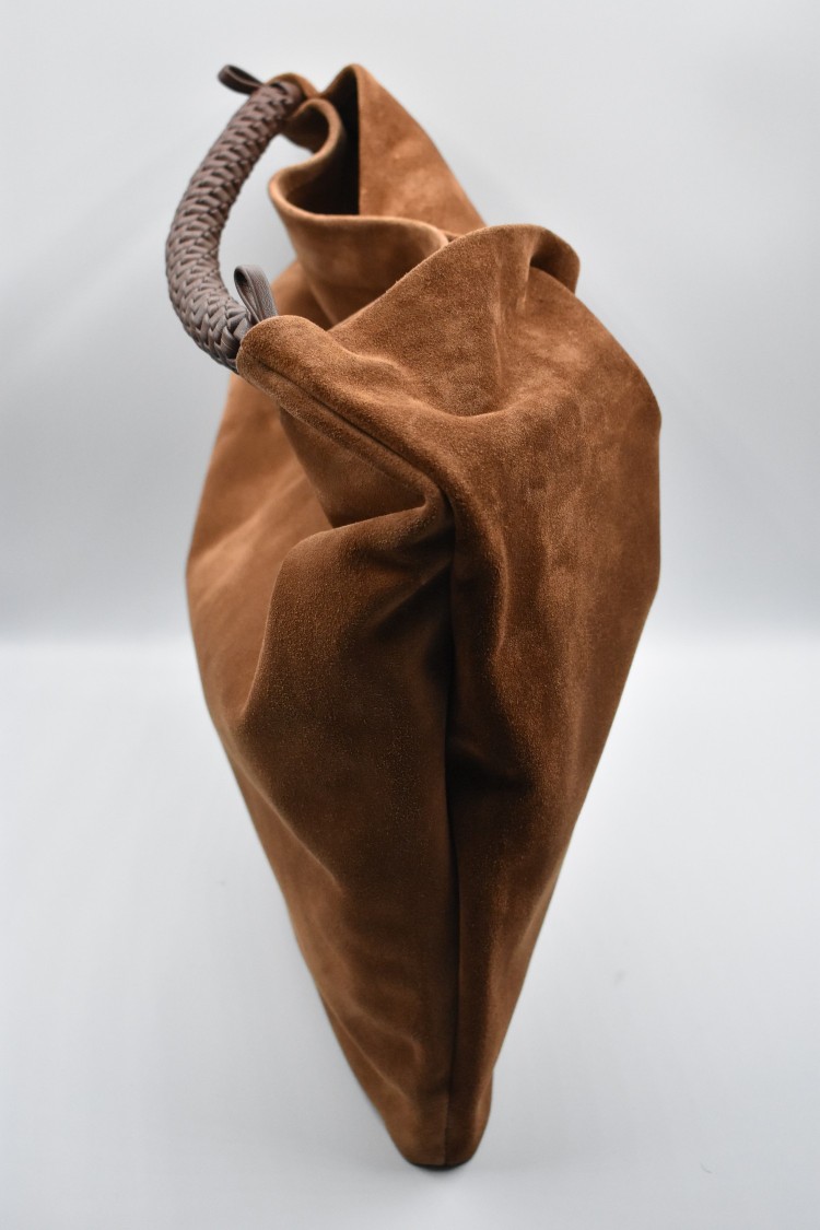 Orciani Soft Suede Shoulder Handbag With Braided Strap In Brown
