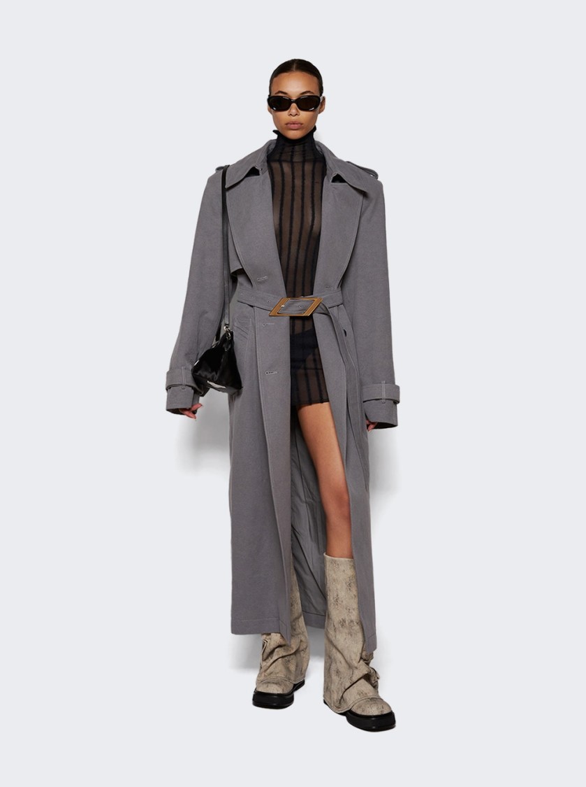 Attico The Structured Grey Canvas Trench Coat