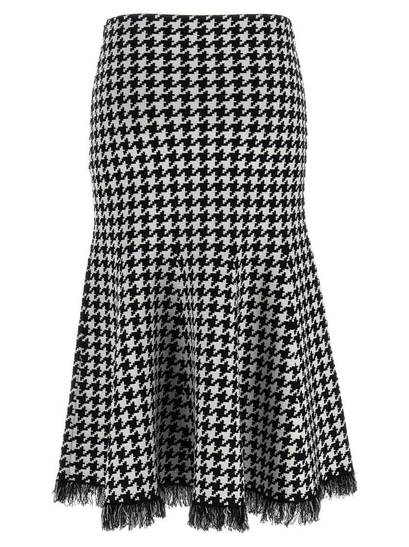 Alexander Mcqueen Mcqueen Midi Houndstooth Skirt With Flared Silhouette In Black