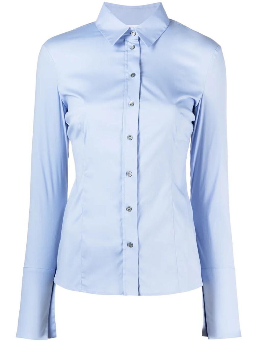 Patrizia Pepe Tailored Blue Shirt With Pointed Collar In Blue