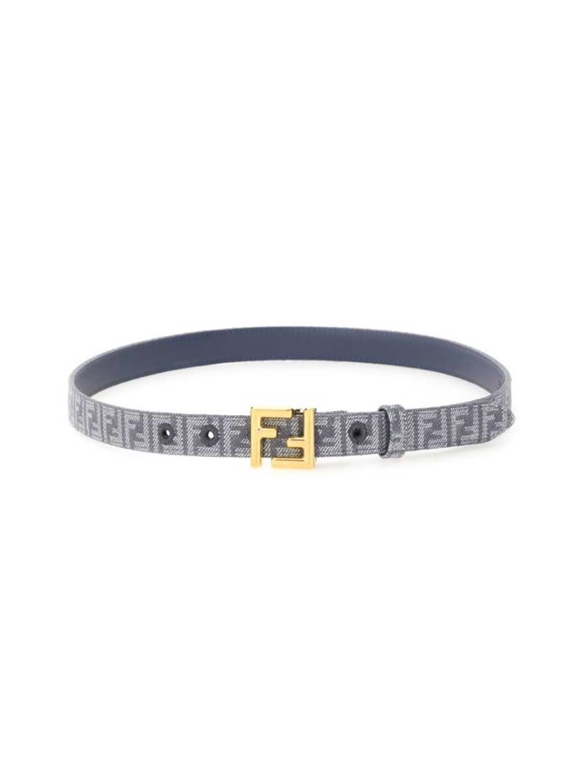 Fendi Jacquard Ff Fabric Belt In Gray