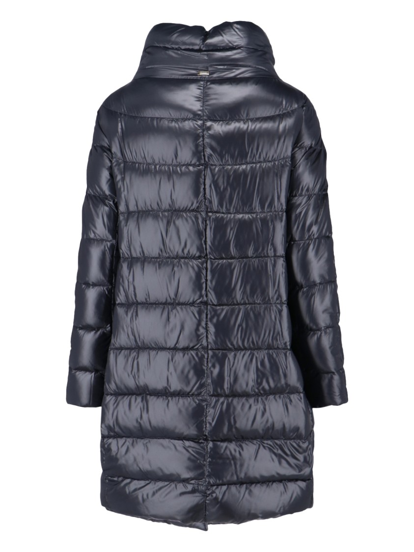 Herno Navy Long Puffer Jacket With High Collar In Black