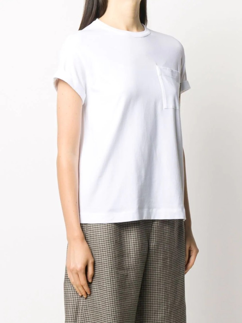 Brunello Cucinelli Rolled Sleeve White T-shirt With Subtle Pocket Detail