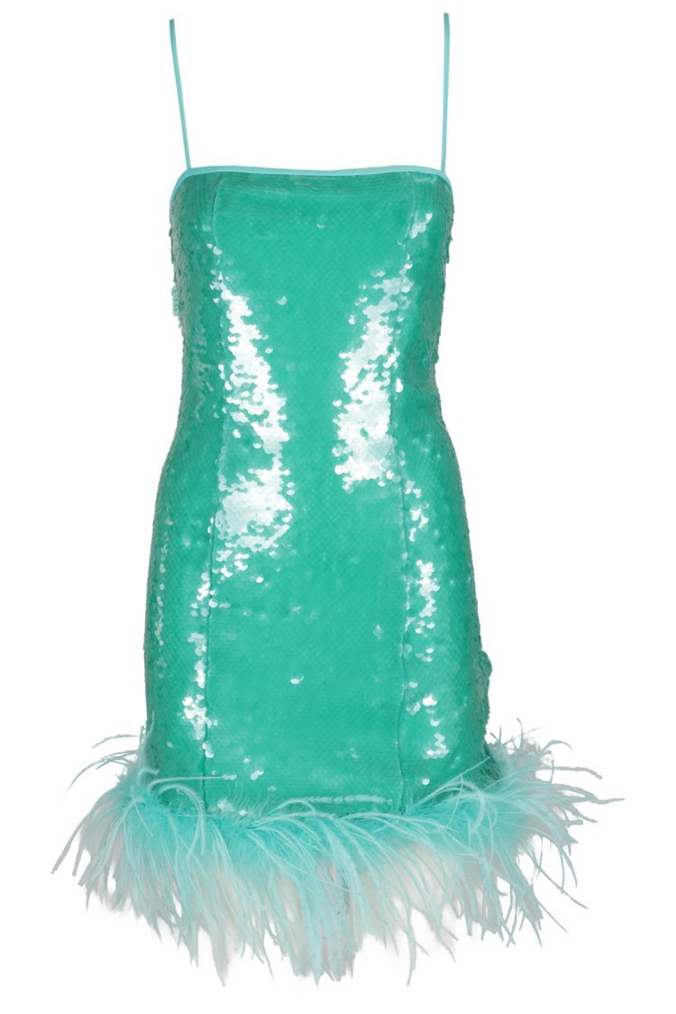Giuseppe Di Morabito Feather-trimmed Sequin Embellished Sleeveless Dress In Green
