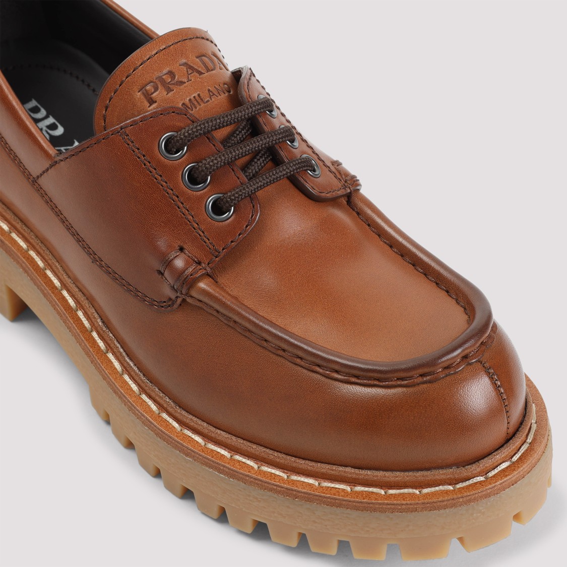 Prada Brown Calf Leather St. Moritz Derbies In Brown