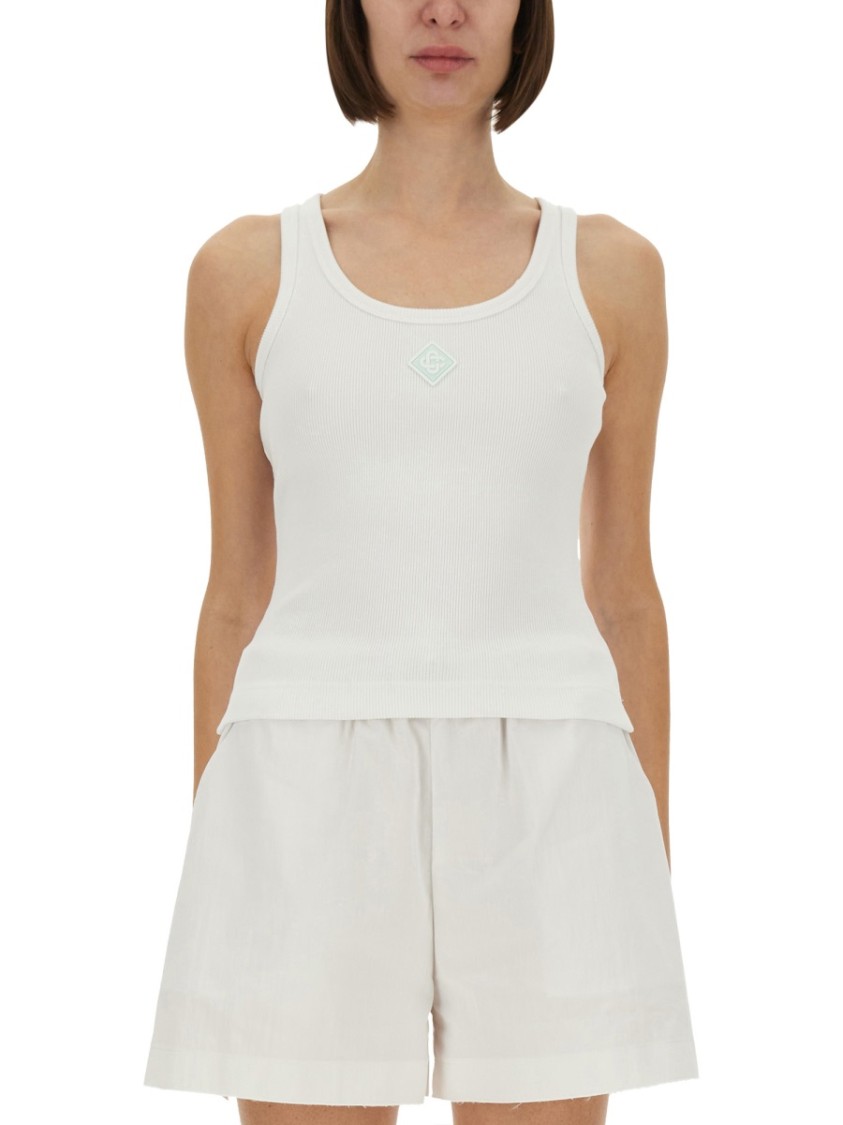 Casablanca Ribbed Cotton Tank Top In White