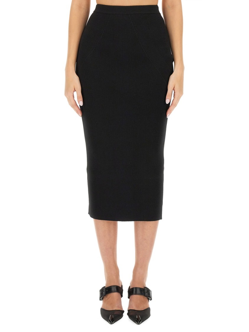 スカート ALEXANDER MCQUEEN RIBBED STRETCH KNIT PENCIL SKIRT Alexander Mcqueen Ribbed Wool Blend Pencil Skirt In Black