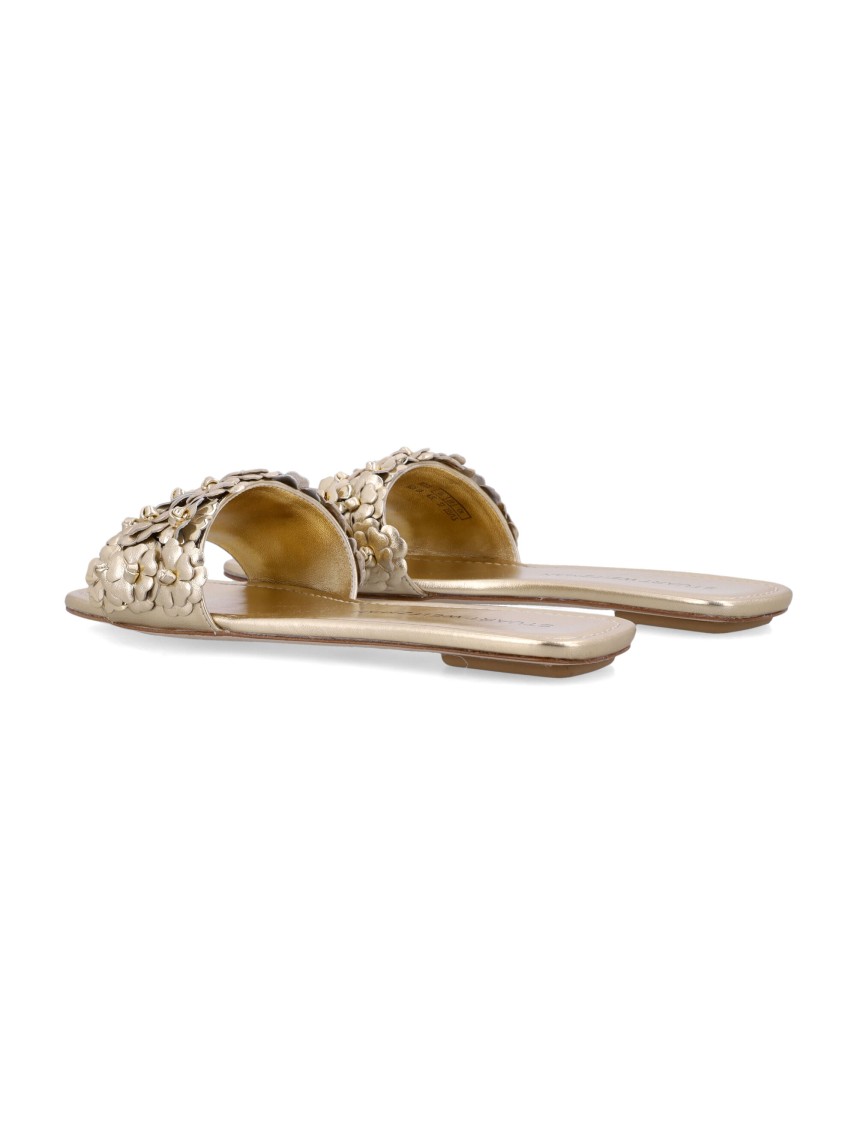 Stuart Weitzman Meadow Slide Floral Embellishments In Gold