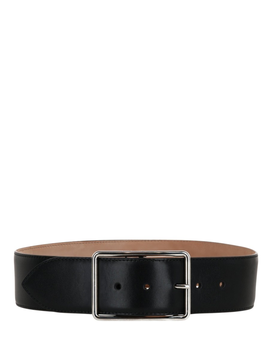 Alexander Mcqueen Wide Leather Belt In Black