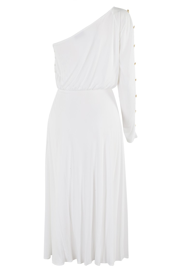 Elisabetta Franchi One-shoulder Dress In Jersey Fabric With Buttons