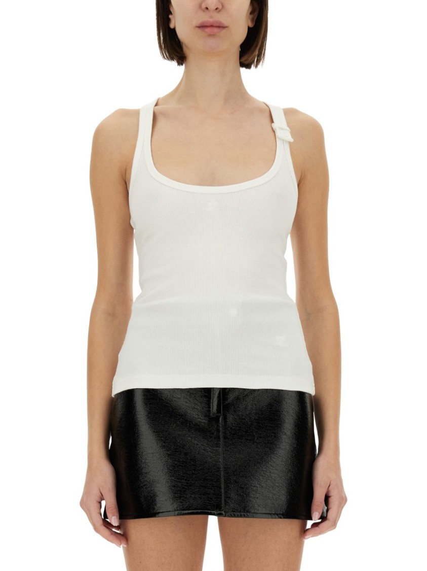 Shop Courrèges Ribbed White Tank Top