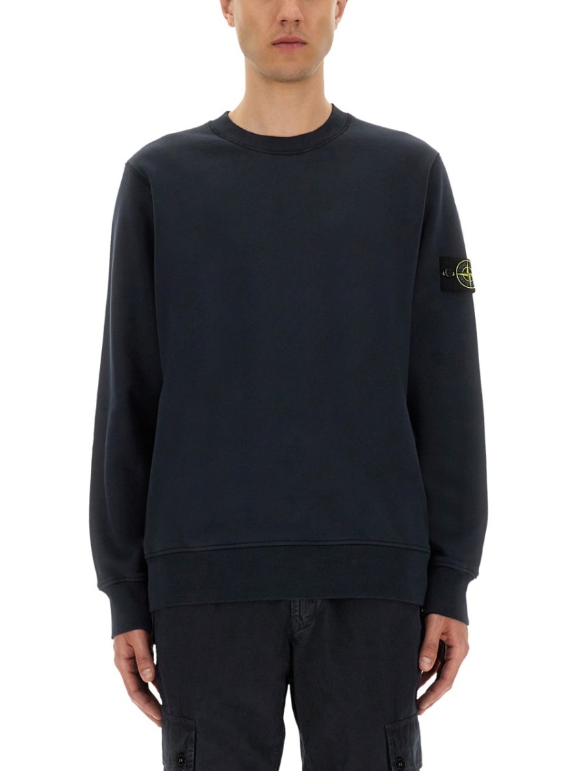 Stone Island Regular Fit Sweatshirt In Organic Cotton In Blue