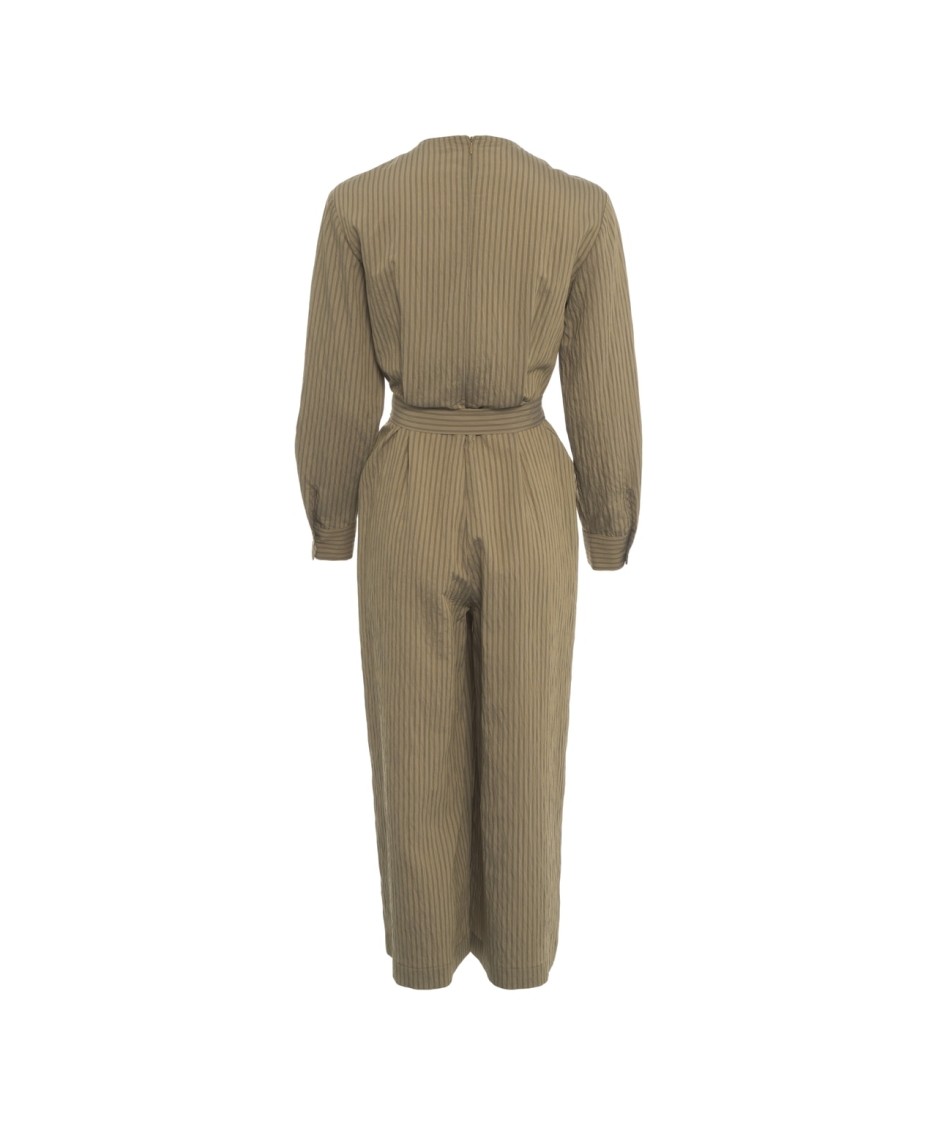 Liu •jo Liu Jo Striped Jumpsuit With Waist Belt In Neutrals