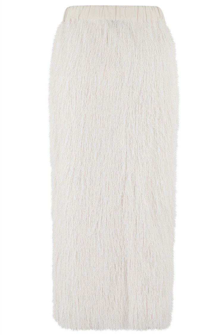 ALYSI ALYSI KNEE-LENGTH FRINGE SKIRT WITH ELASTIC WAISTBAND
