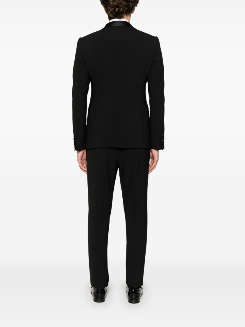 Emporio Armani Tailored Black Virgin Wool Suit With Satin Lapel In Black